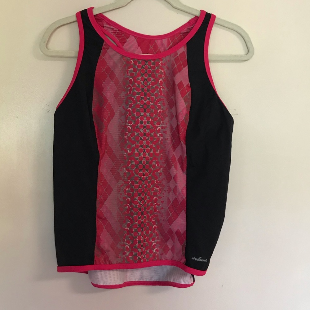 SHE BEEST- pink accent built in bra biking top!